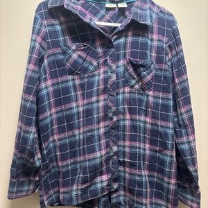 L.L. Bean Navy Plaid Button-Down Shirt with Pink & Light Blue